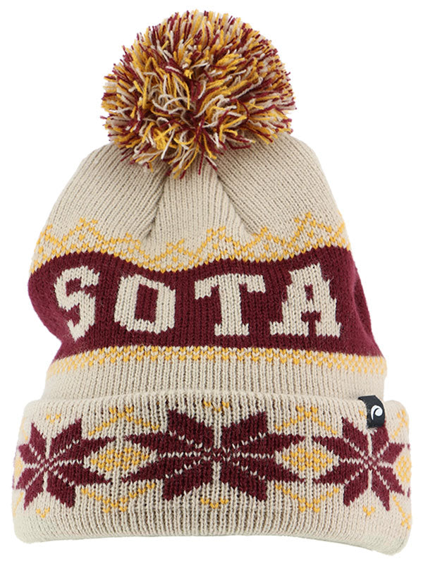 Pukka Knit Vintage Sota Pom Hat, Maroon/Old Gold