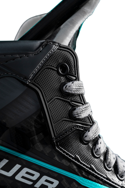 Lettermen Sports Bauer Supreme Fuse senior ice hockey skate featuring black composite boot and teal accents