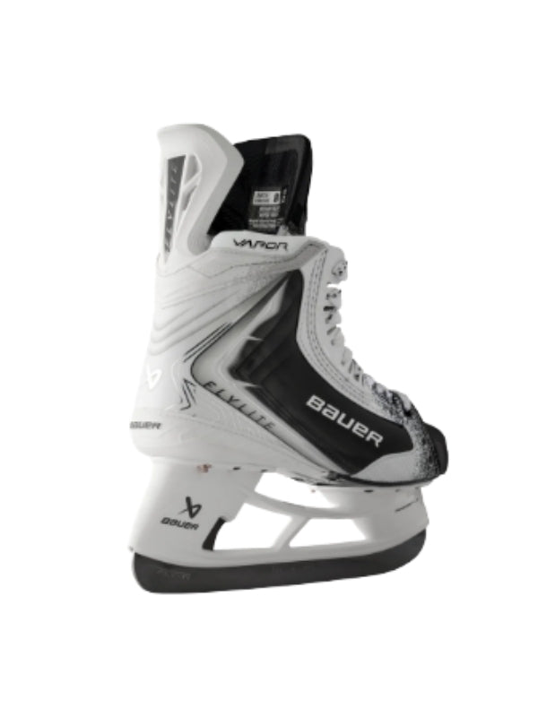 Lettermen Sports Bauer Vapor FLYLITE LE senior hockey skate in white with black accents and FLY-TI steel runner.
