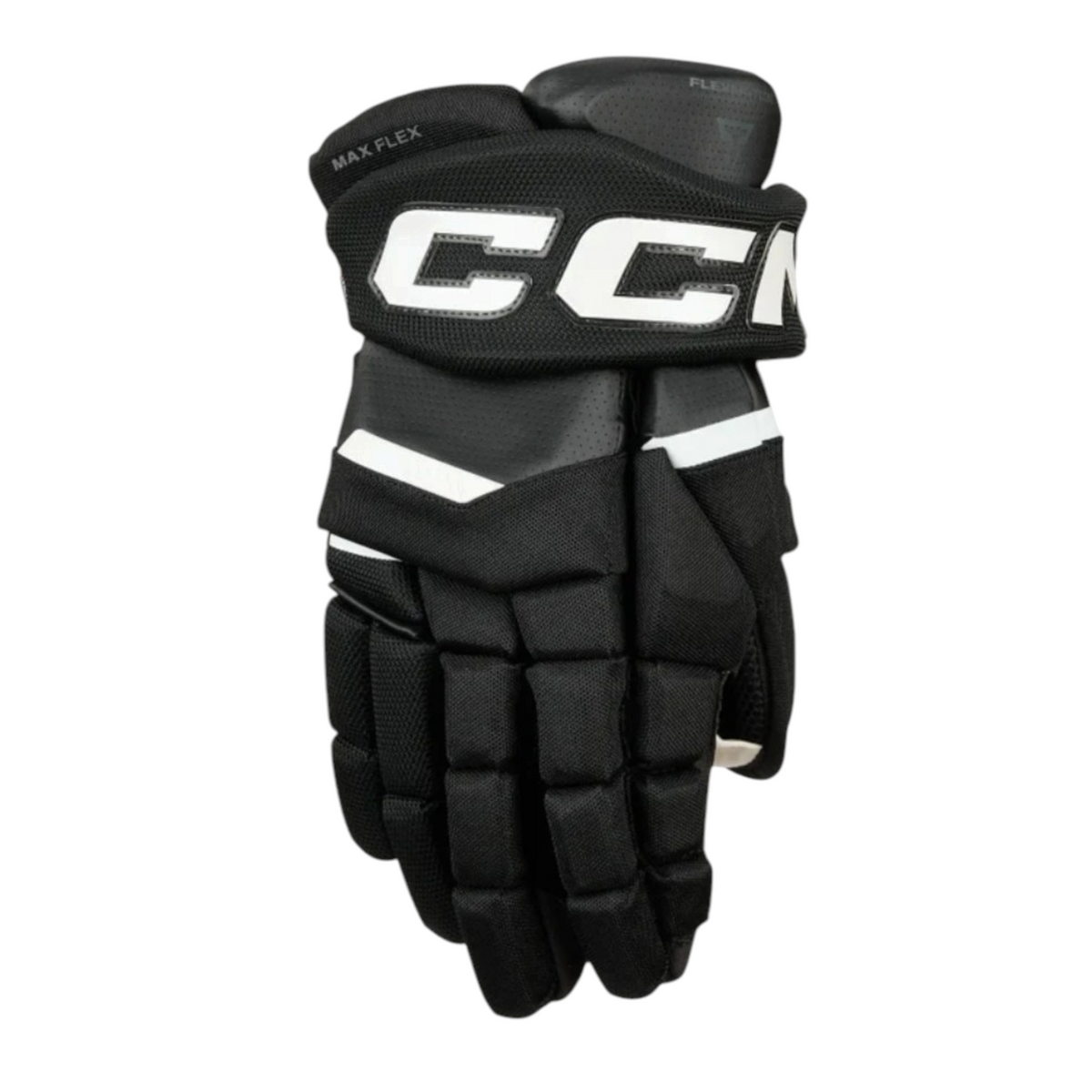 Lettermen Sports CCM Tacks XR Pro junior hockey gloves in black with protective D3O knuckle blocks and flex thumb.