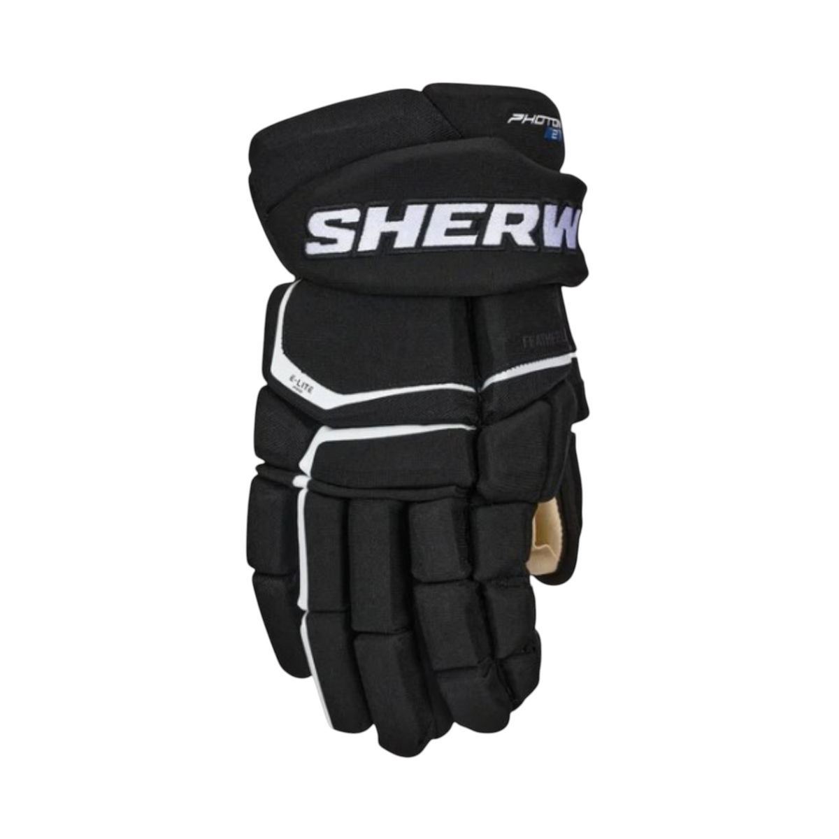 Lettermen Sports Sherwood Code Photon 2 junior hockey gloves in black with E-Lite Pro foam and tapered fit design.