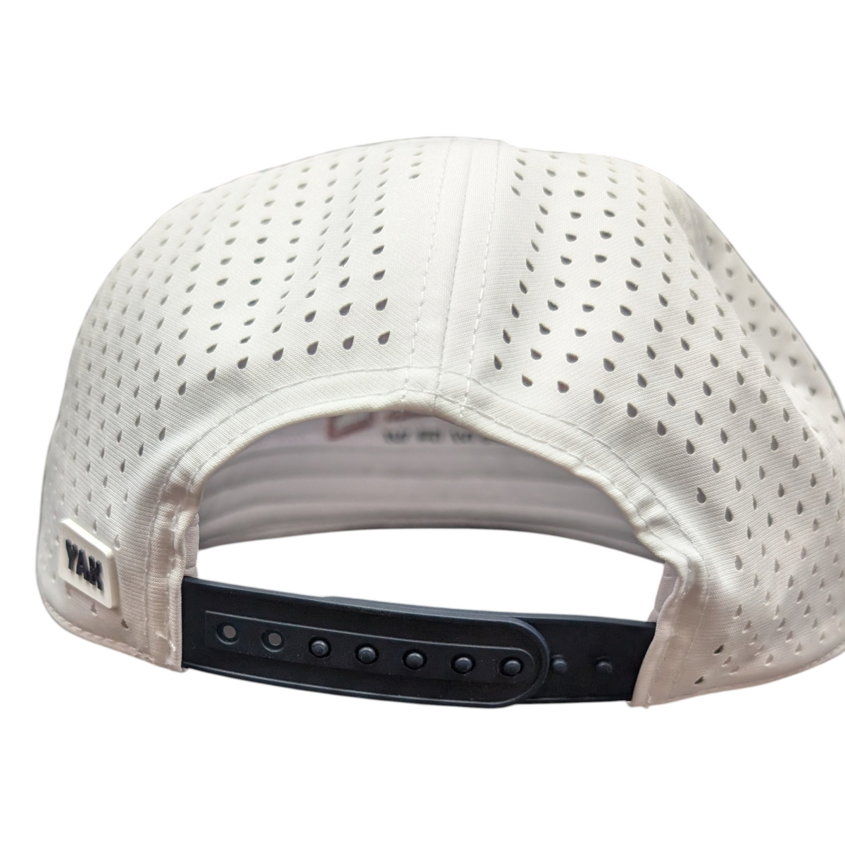 Lettermen Sports HockeYak USA trucker cap back view showing white perforated panels and navy blue snapback closure