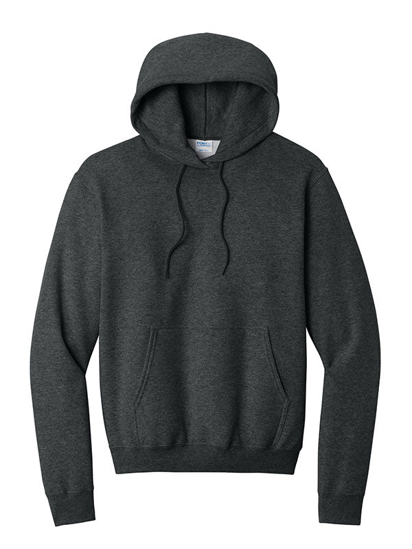 Black Heather Port & Company Fleece Pullover Hooded Sweatshirt