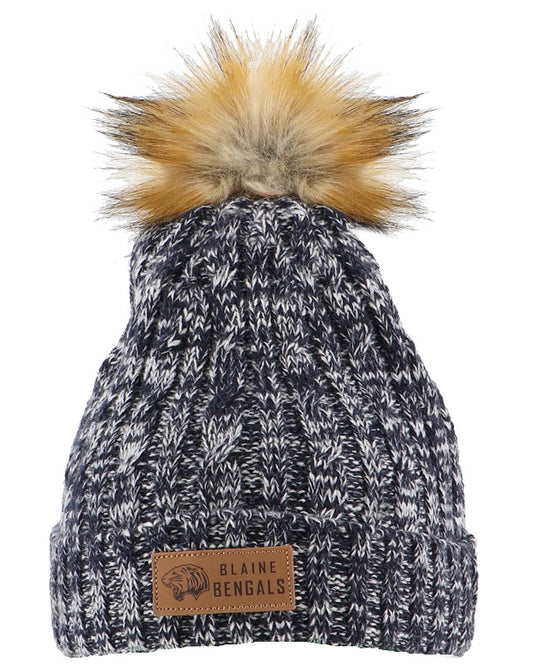 Blaine Navy Pukka Cable Knit Fur Pom Hat