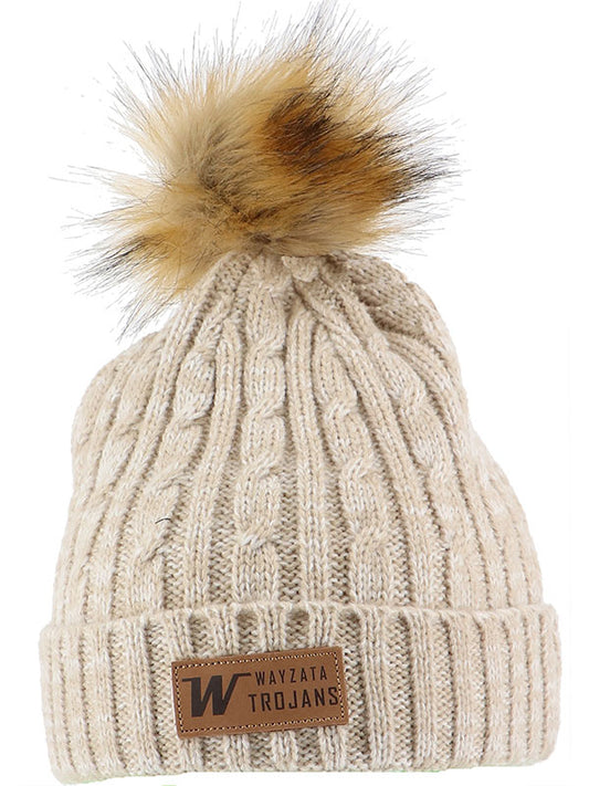 Wayzata Khaki Pukka Cable Knit Fur Pom Hat