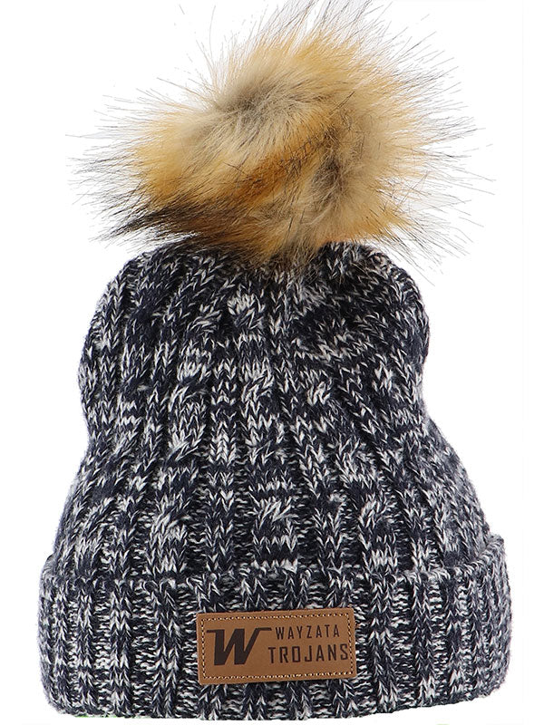 Wayzata Navy Pukka Cable Knit Fur Pom Hat