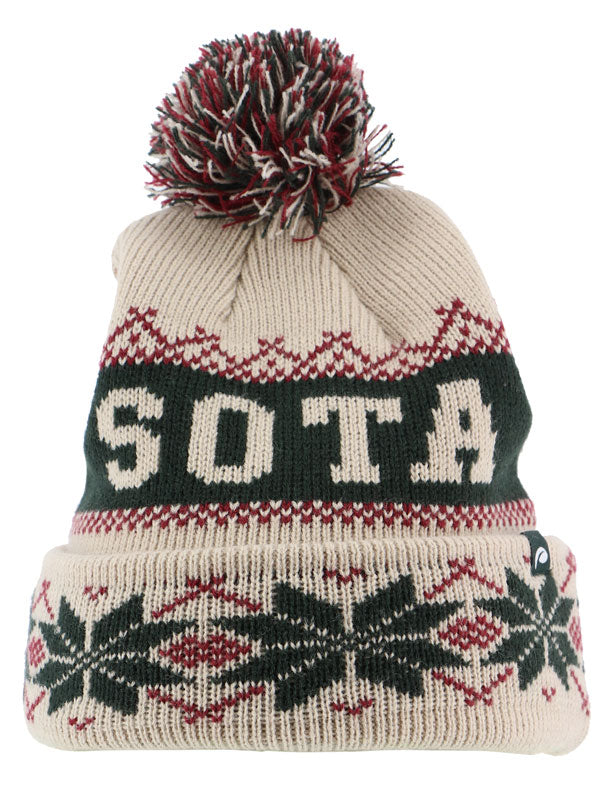 Pukka Knit Vintage Sota Pom Hat, Dk.Green/Red/Cr