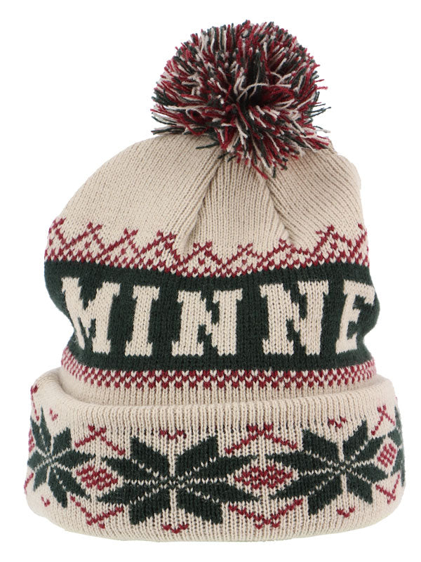 Pukka Knit Vintage Sota Pom Hat, Dk.Green/Red/Cr