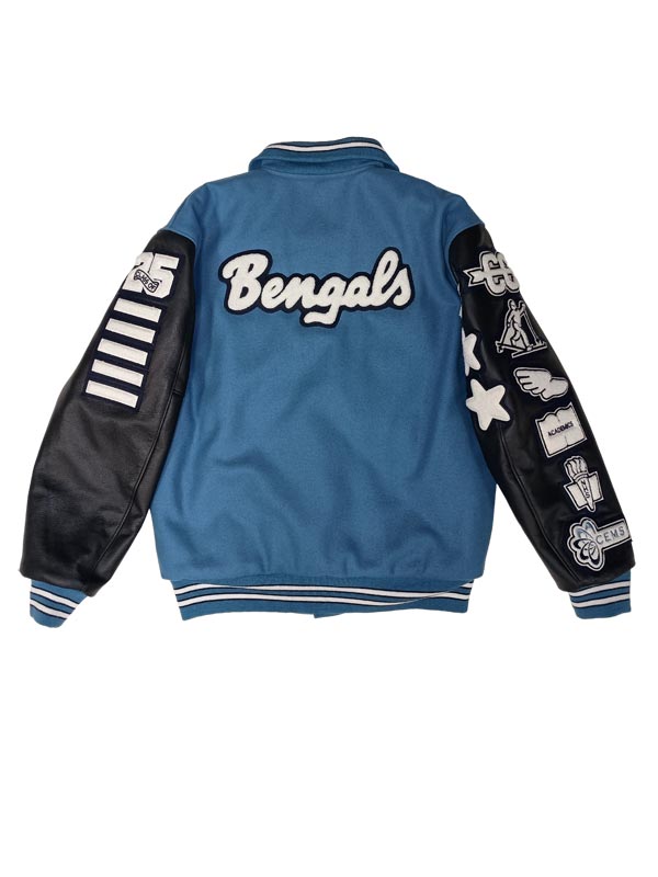 Blaine - Columbia Blue Wool and Leather Set-In Sleeve Letter Jacket