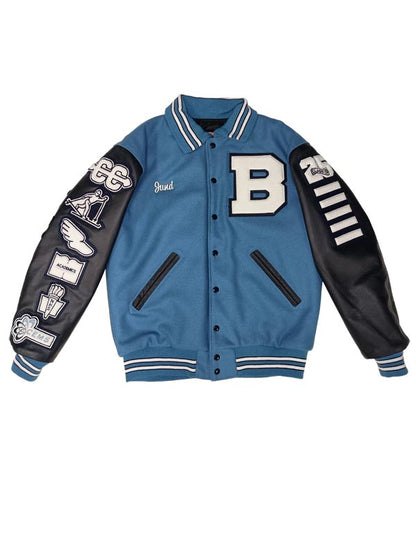 Blaine - Columbia Blue Wool and Leather Set-In Sleeve Letter Jacket