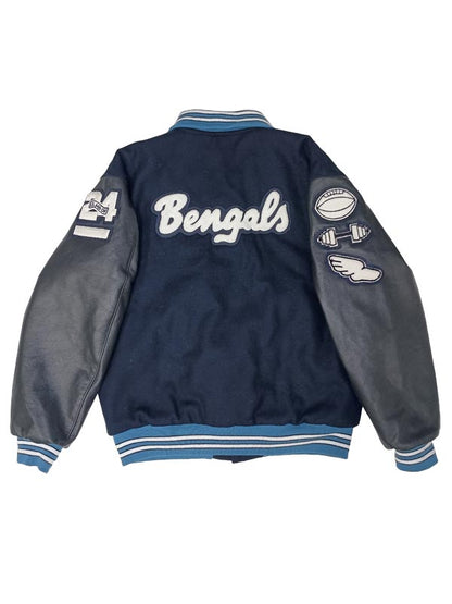 Blaine - Navy Wool and Leather Set-In Sleeve Letter Jacket