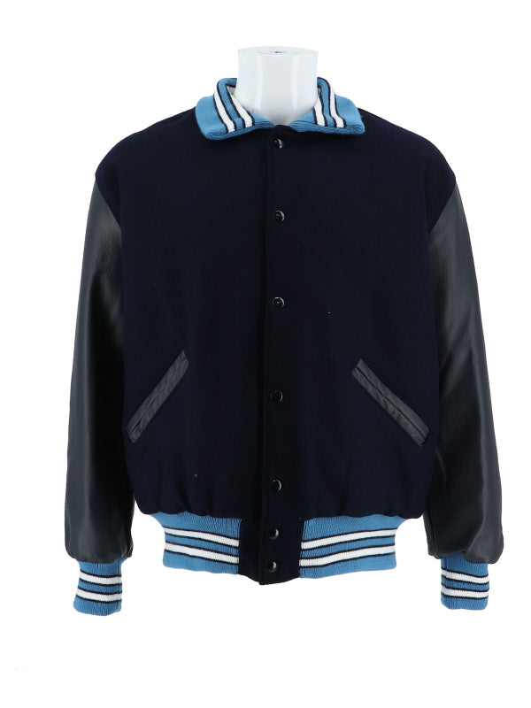 Blaine - Navy Wool and Leather Set-In Sleeve Letter Jacket