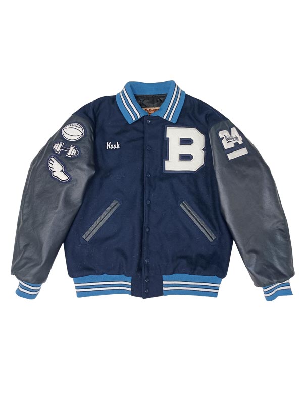Blaine - Navy Wool and Leather Set-In Sleeve Letter Jacket