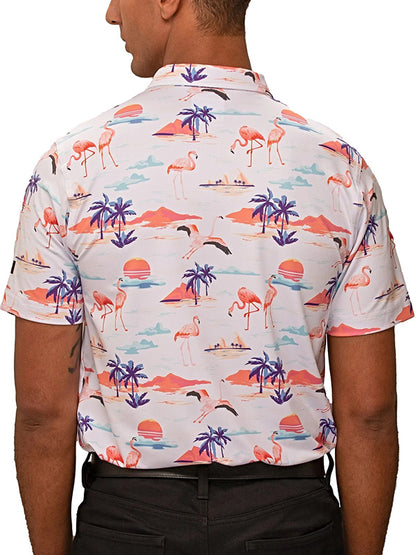 Flamingo Sunset Waggle Performance Golf Polo