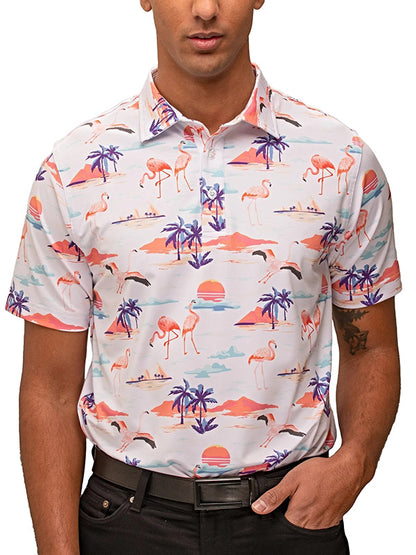 Flamingo Sunset Waggle Performance Golf Polo