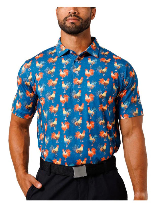 Navy Rooster Waggle Performance Golf Polo